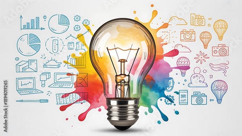 Vibrant light bulb with colorful creative ideas and business concepts