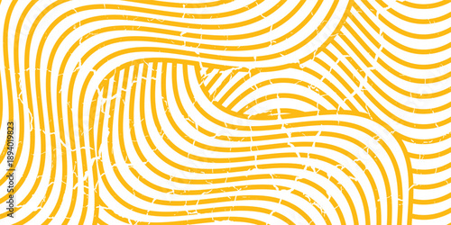 Yellow instant noodle, pasta and spaghetti texture with geometric wavy lines. Ramen, pasta vector pattern. Background abstract food illustration