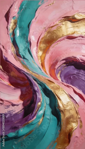 A vector illustration of an impasto abstract expressionist painting in which different colors blend into each other.