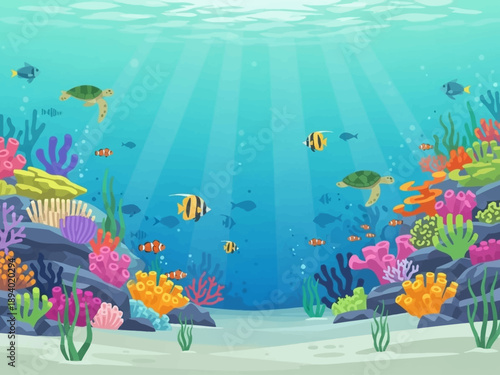 Underwater Scene with Coral and Fish.