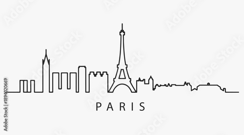 Flat Design one line without breaking the Paris city. Vector Illustration