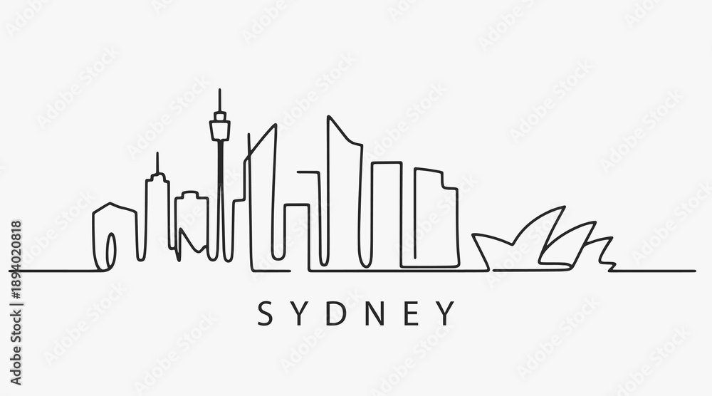 Naklejka premium Flat Design one line without breaking the Sydney city.
