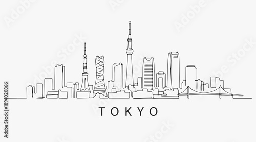 Flat Design one line without breaking the Tokyo city.