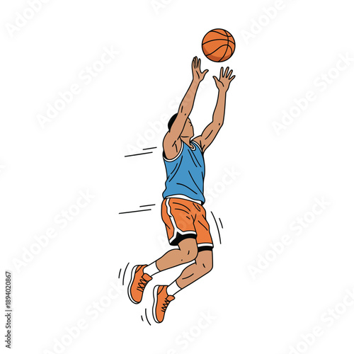 Basketball Player Scoring High-Angle Layup Shot Vector