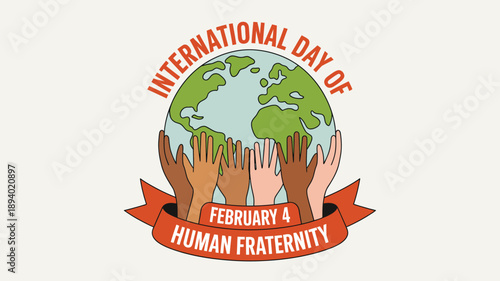 international day of human fraternity illustration with globe and diverse hands holding earth symbolizing unity peace and global solidarity