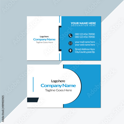 Modern professional blue and white business card template design for corporate identity
