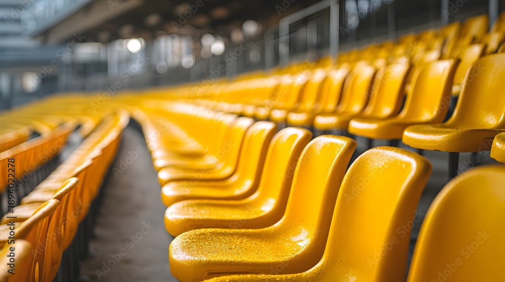Fototapeta premium A stadium full of yellow chairs with a few empty seats