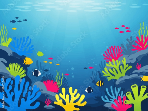 Vibrant Coral Reef with Colorful Fish.