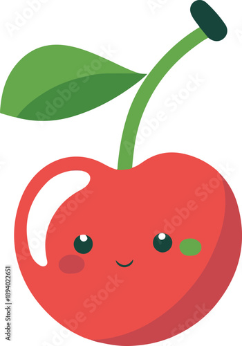 Two cherries connected by stem, modern flat vector illustration, smooth curves, no texture, minimal detail” 1