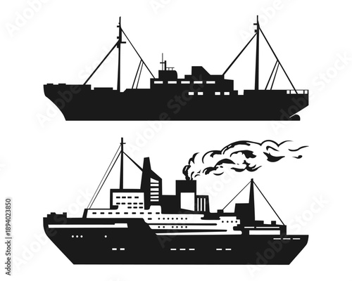 Motor ship silhouette set