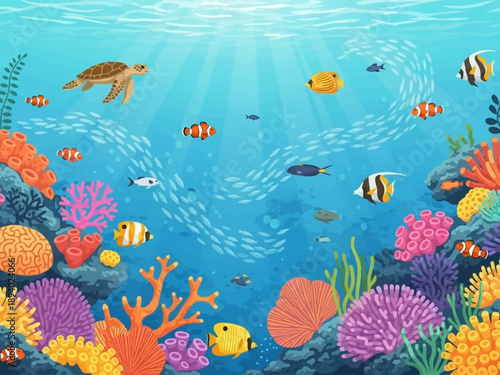 Colorful Fish and Coral Reef Scene.