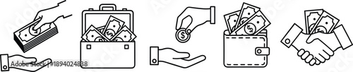 Professional black line vector icons of cash transactions money exchange and financial business deals।