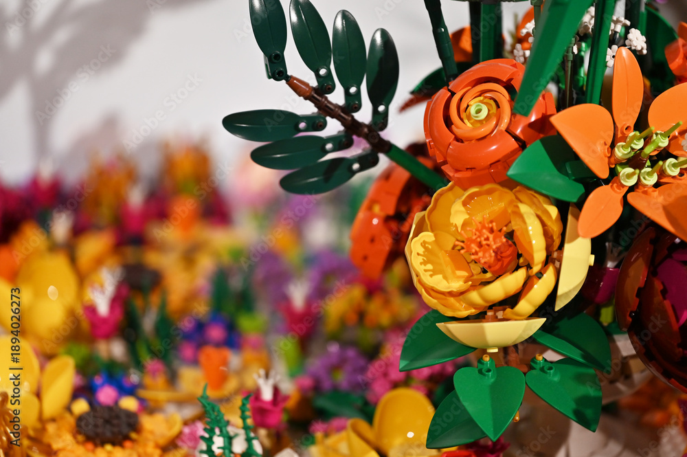 Fototapeta premium Warsaw, August 6, 2024. A bouquet made of Lego. 