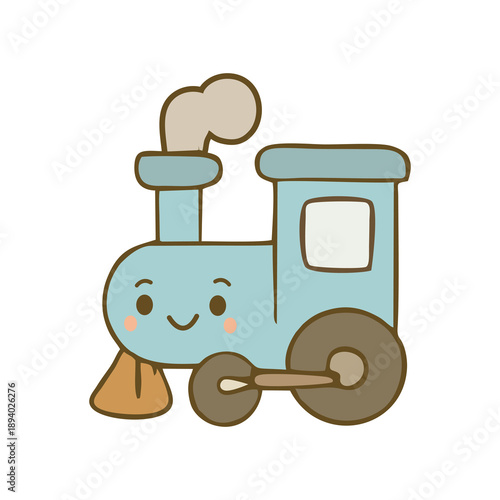 Cute Train Icon – Kawaii Railway Transportation Flat Vector Illustration