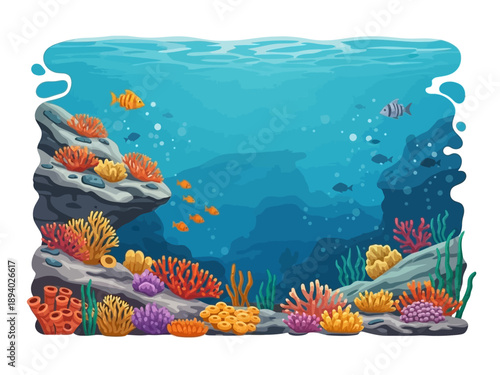 Underwater Scene with Coral and Fish.