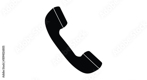 A stark black silhouette of a classic telephone handset is presented against a plain white background emphasizing communication silhouette
