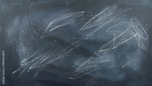 Chalkboard with Scribbles and White Chalk Marks in Classroom Setting