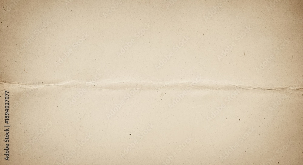 Fototapeta premium Aged paper texture with horizontal torn crease. Surface shows subtle stains, specks, and wear marks creating authentic vintage look. Perfect for backgrounds, scrapbooking, or historical designs.