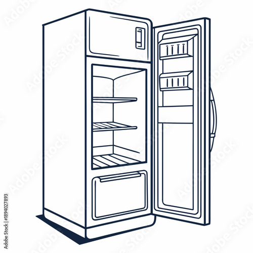 Open refrigerator with empty shelves