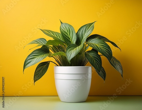 photo of indoor plants cast iron plant aspidistra elatior in a white pot on isolated yellow backgrou 