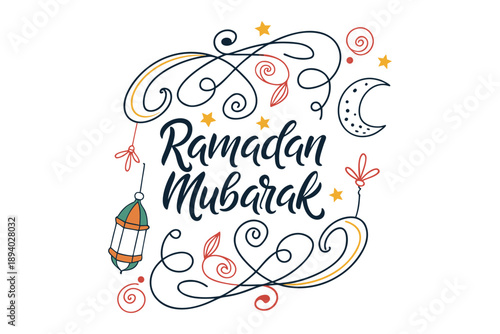 Ramadan Mubarak Typography Design Islamic Holiday Lettering Illustration