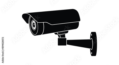 A stark black and white depiction of a modern security camera angled for surveillance presented as a silhouette high quality