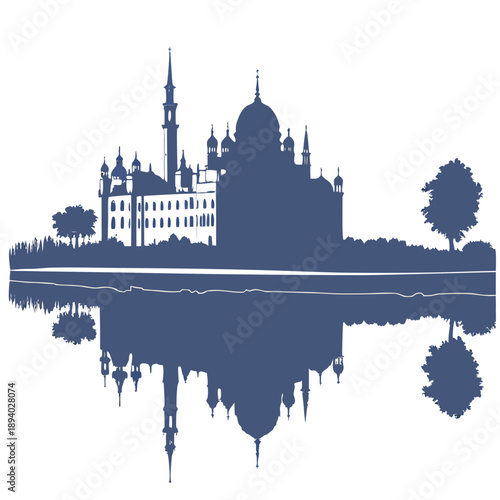 Silhouette of historic castle by water