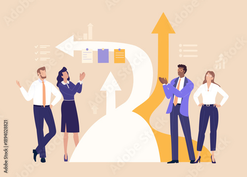 Business Growth Celebration. Business people celebrate success and achievements together, symbolizing growth, teamwork, and positive results of shared effort.