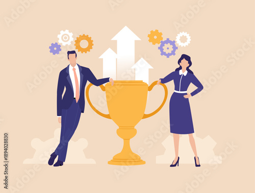 Business Growth Celebration. Business people celebrate success and achievements together, symbolizing growth, teamwork, and positive results of shared effort.