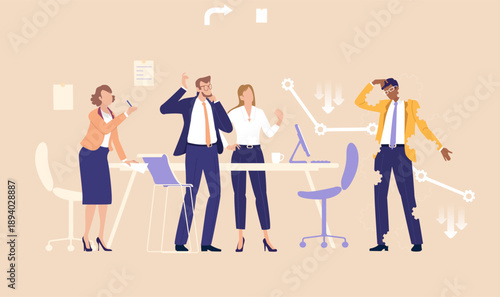 Uncertain Presentation. A businessman stack to give an answer,  expressing uncertainty or confusion, highlighting challenges in communication