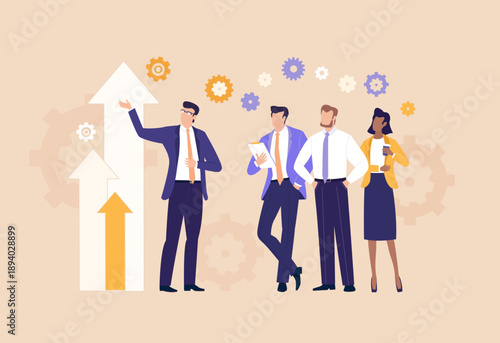 Business Growth Celebration. Business people celebrate success and achievements together, symbolizing growth, teamwork, and positive results of shared effort.