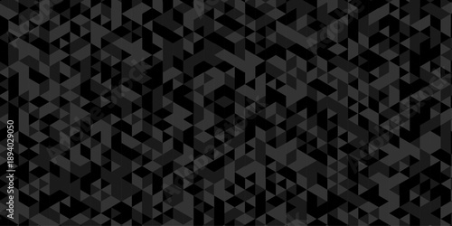 Vector black and gray poly triangle texture geometric pattern paper design. minimal paper low polygon cubic design. geometric wall tile metal cube triangle wallpaper background.