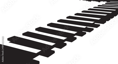Black piano keys on a white background closeup view