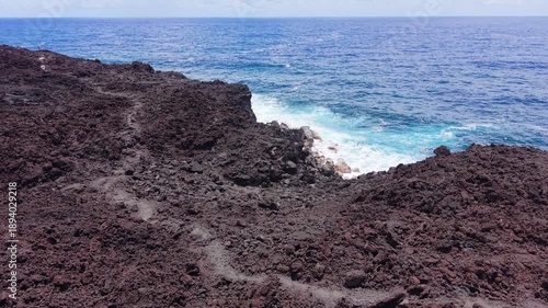 Static aerial view of lava coast, Chemin des Laves, Reunion Island