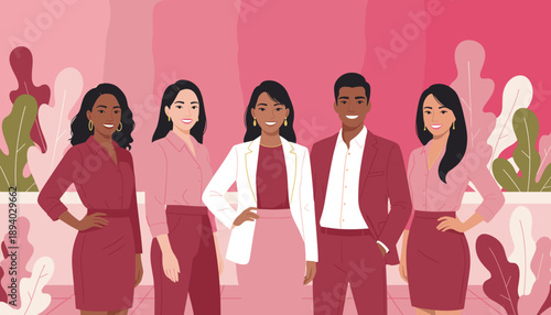 Diverse team of professional colleagues smiling confidently Business collaboration and employee support