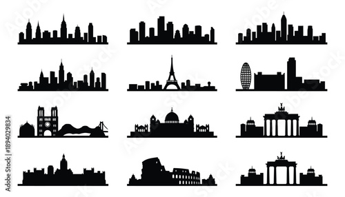 Bold Urban Landscape Silhouette Icons for Travel and Architecture Design