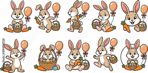 Easter sunday celebration with adorable easter bunnies and eggs