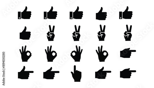Universal Hand Gesture and Sign Icon Set in Black