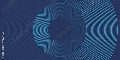 Abstract blue glowing geometric lines on dark blue background. Modern shiny blue circle lines pattern. Futuristic technology concept. Suit for cover, poster, banner, brochure, header, website