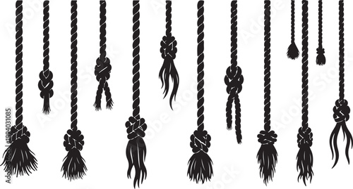 Collection of black ropes with various knots and tassels