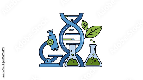 DNA Helix and Scientific Equipment Vector Illustration for Biotechnology and Medical Research Concepts