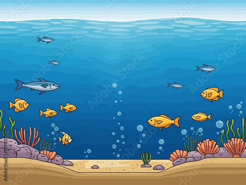 School of Yellow Fish Underwater Scene.