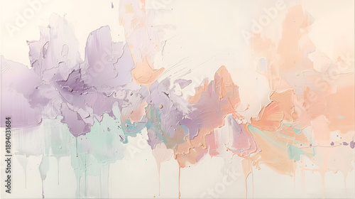 Abstract Pastel Watercolor Painting with Soft Pink Purple and Mint Colors in Artistic Style