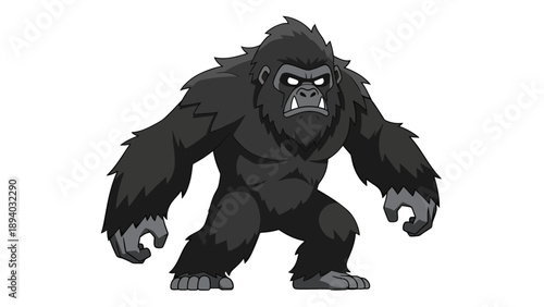 Fierce Gorilla Monster Vector Illustration, Aggressive Ape Character, Fantasy Creature Design, Gaming and Comic Art