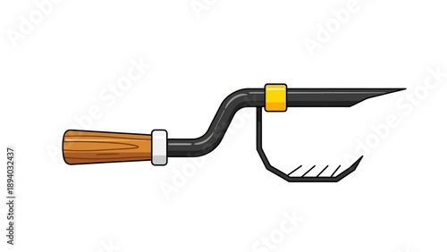 Garden Hand Tool Vector Illustration - Ergonomic Handle and Metal Tines for Cultivating Soil - Isolated on White Background for Gardening Projects
