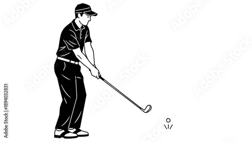 Golfer in Black and White, Ready to Swing, Vector Illustration Style, Sports and Recreation Graphic