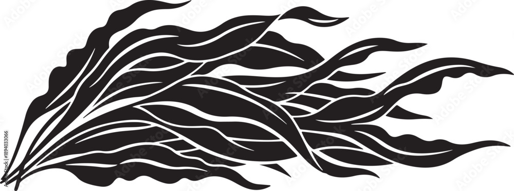 Fototapeta premium Black and white illustration of a leafy plant branch