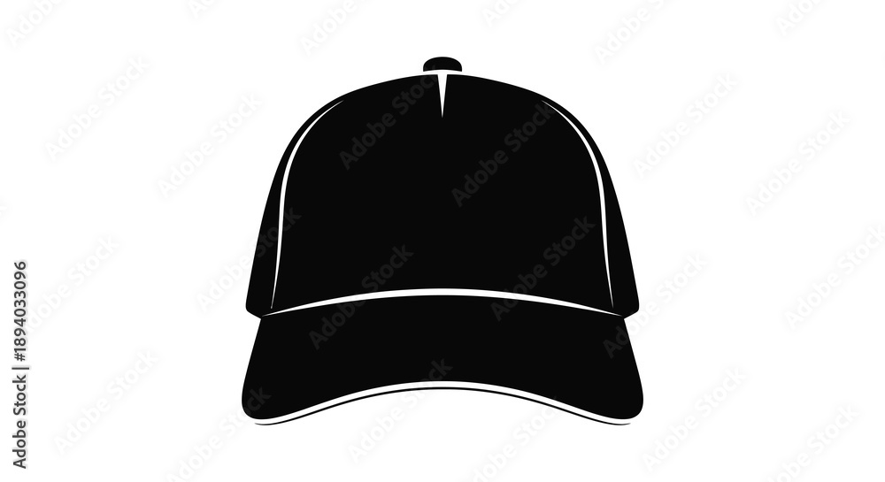 Fototapeta premium A stark black silhouette of a classic baseball cap is prominently displayed against a bright white background silhouette high quality