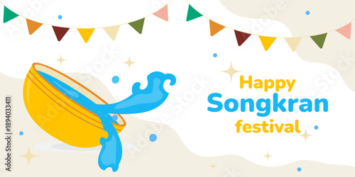 Happy Songkran Festival banner. Thai New Year celebration card. Vector.