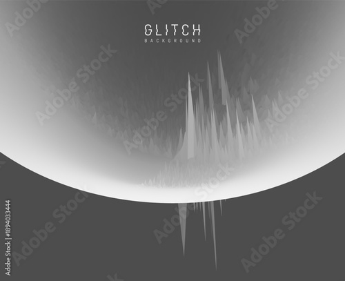 Glitch effect. Signal. Spherical object in space. Monochrome image. Abstract background. Dynamic effect. Vector illustration for brochure, poster, cover, card, presentation, flyer or banner.